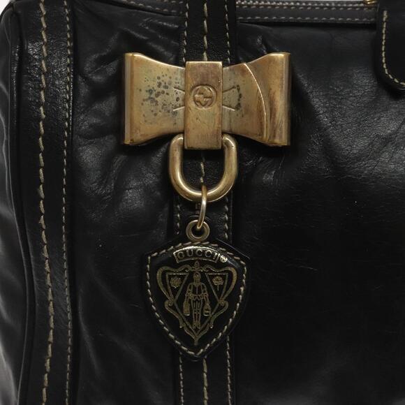 GUCCI Hand Bag Leather Black Gold - Picture 14 of 16